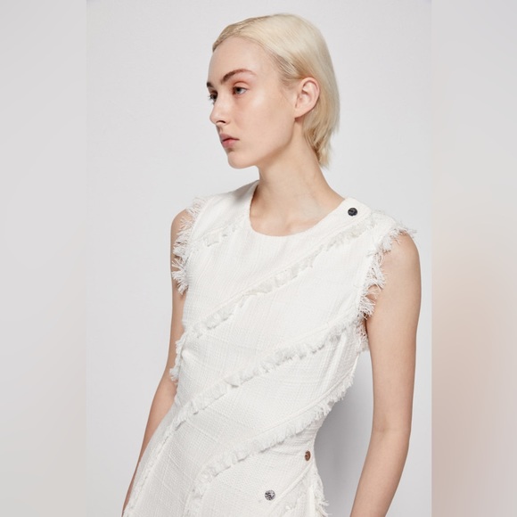 Nwt $745 jonathan simkhai elisha shredded boucle midi dress in ivory - Picture 4 of 6